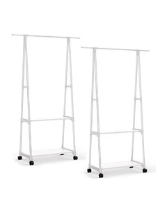 SOGA 2X White 2-in-1 Clothes & Shoe Storage Racks with Wheels