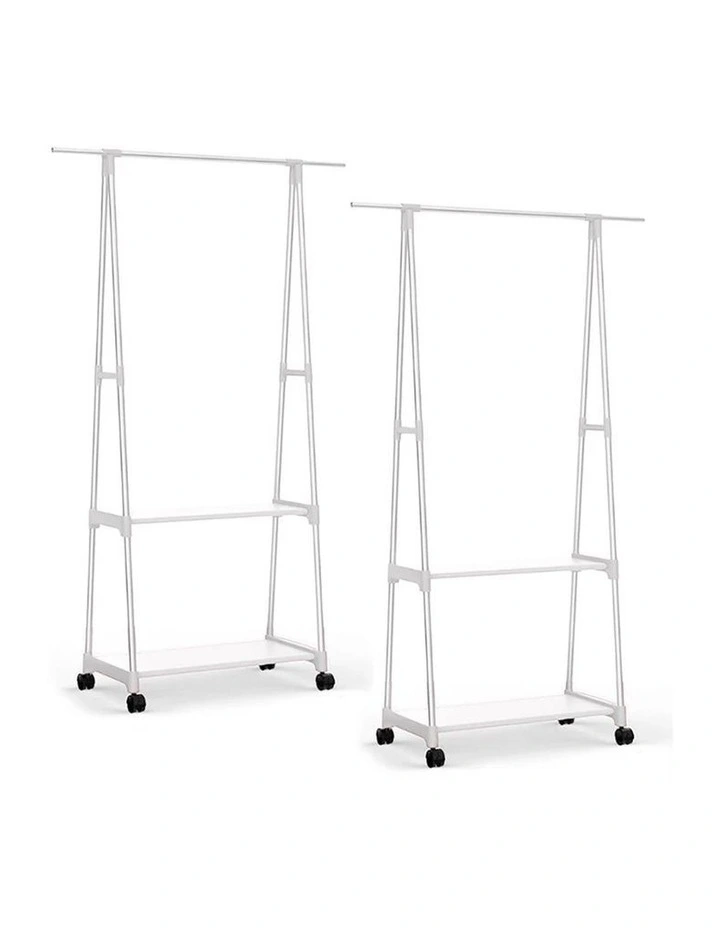SOGA 2X White 2-in-1 Clothes & Shoe Storage Racks with Wheels image 1