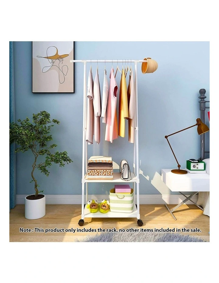 SOGA 2X White 2-in-1 Clothes & Shoe Storage Racks with Wheels image 2
