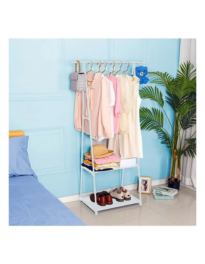 SOGA 2X White 2-in-1 Clothes & Shoe Storage Racks with Wheels image 3