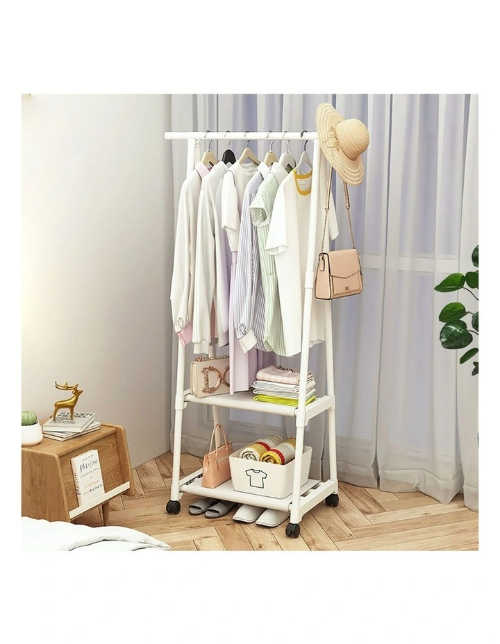 SOGA 2X White 2-in-1 Clothes & Shoe Storage Racks with Wheels image 4