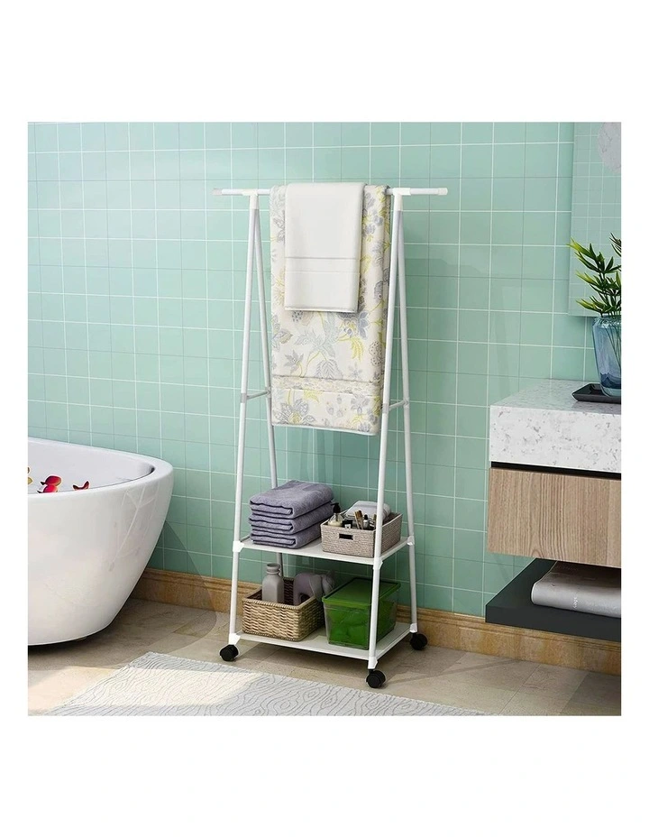 SOGA 2X White 2-in-1 Clothes & Shoe Storage Racks with Wheels image 5