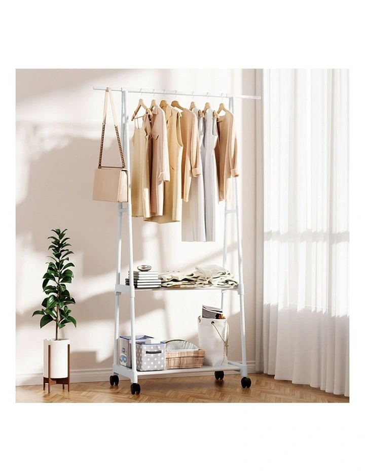 SOGA 2X White 2-in-1 Clothes & Shoe Storage Racks with Wheels image 7