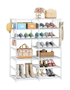 SOGA 12-Tier White Shoe Storage Rack with Side Hooks