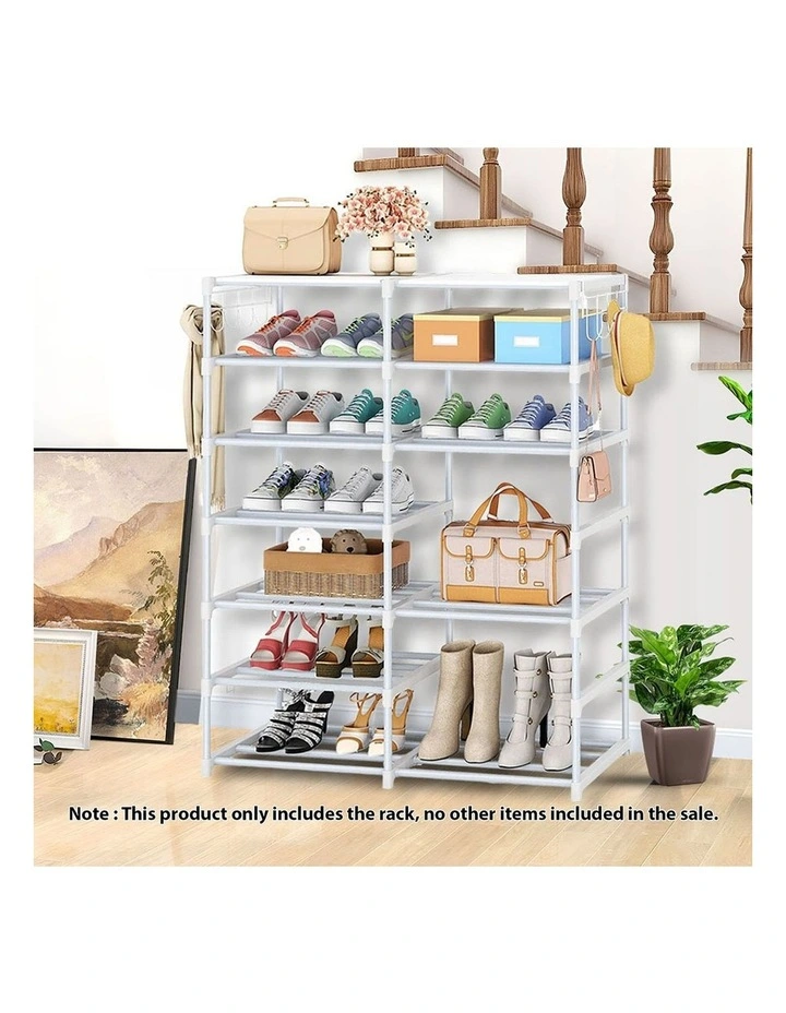SOGA 12-Tier White Shoe Storage Rack with Side Hooks image 2