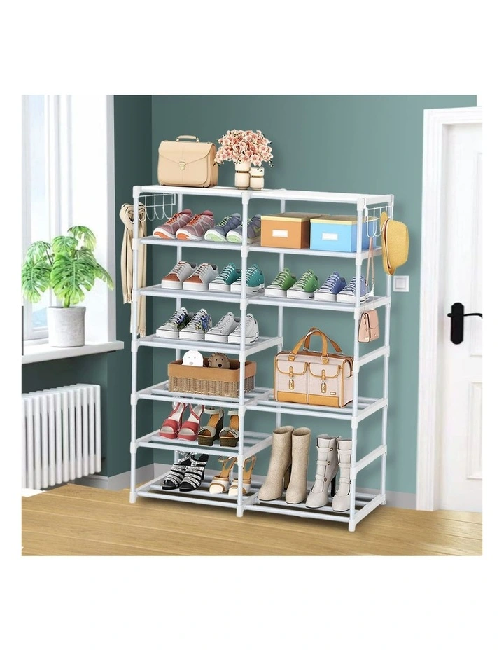 SOGA 12-Tier White Shoe Storage Rack with Side Hooks image 4