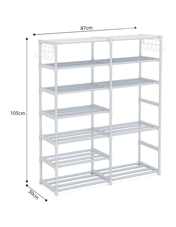 SOGA 12-Tier White Shoe Storage Rack with Side Hooks image 6