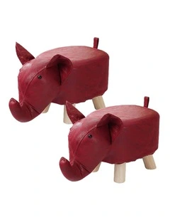 SOGA 2 Pack Kids Ottoman Stools Red Elephant