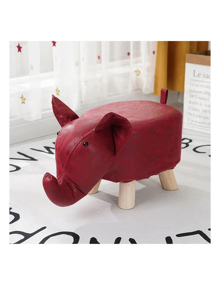 SOGA 2 Pack Kids Ottoman Stools Red Elephant image 2