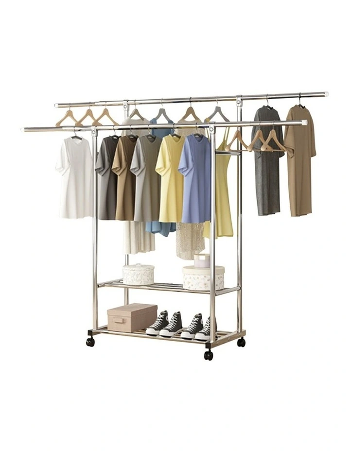 SOGA 120cm Double Rail Clothes Drying Rack with Wheels image 2