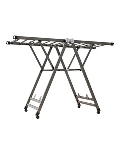 SOGA 1.6m Foldable Wing Clothes Drying Rack with Wheels Grey