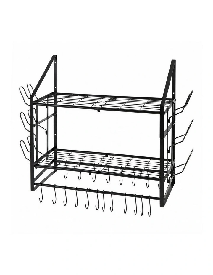 Toque Pot Rack Wall Mounted 2 Tier Hanging Cookware Organizer 20 Hooks Pan Rack image 1