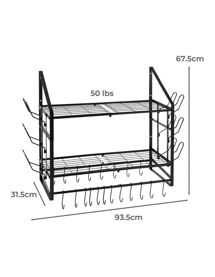 Toque Pot Rack Wall Mounted 2 Tier Hanging Cookware Organizer 20 Hooks Pan Rack image 3
