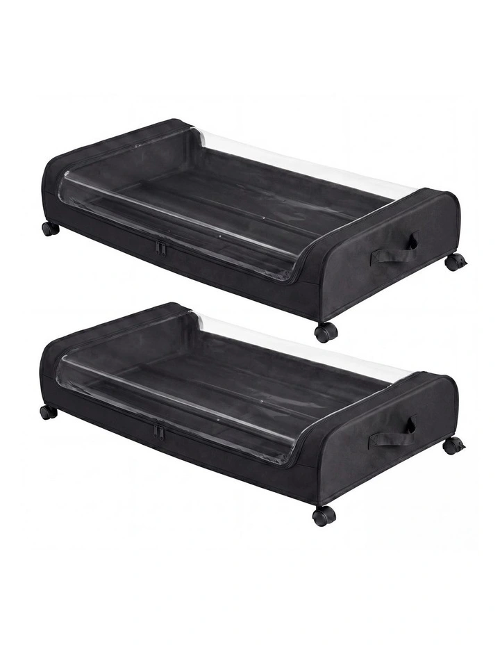 Levede 2X Under Bed Storage Containers for Shoe and Apparel Clear-Lidded Black image 1