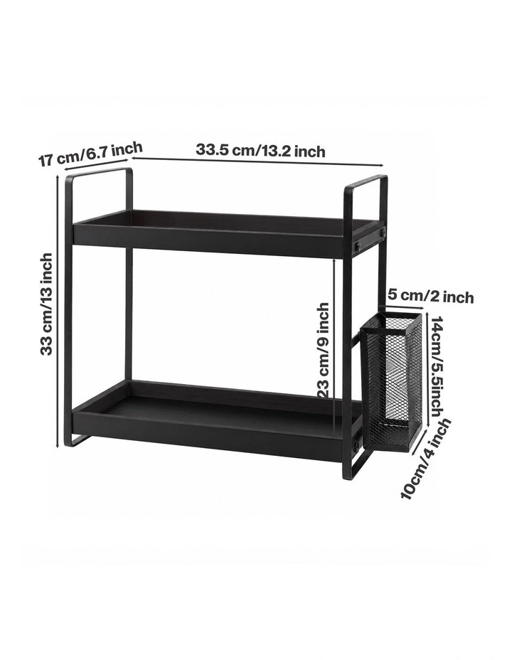 Levede 2 Tier Countertop Organiser Classic Storage Rack Bathroom Kitchen Black image 3