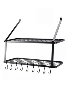 Toque Metal Pot Pan Rack Hanging Kitchen Shelf Wall Mounted Organizer 10 Hooks