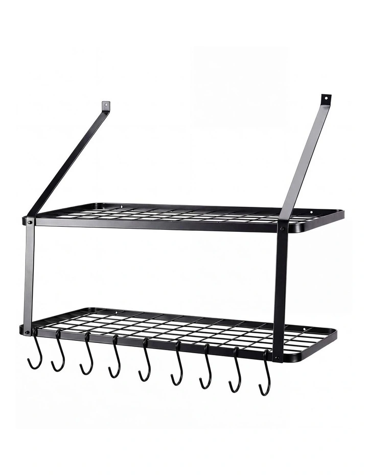 Toque Metal Pot Pan Rack Hanging Kitchen Shelf Wall Mounted Organizer 10 Hooks image 1