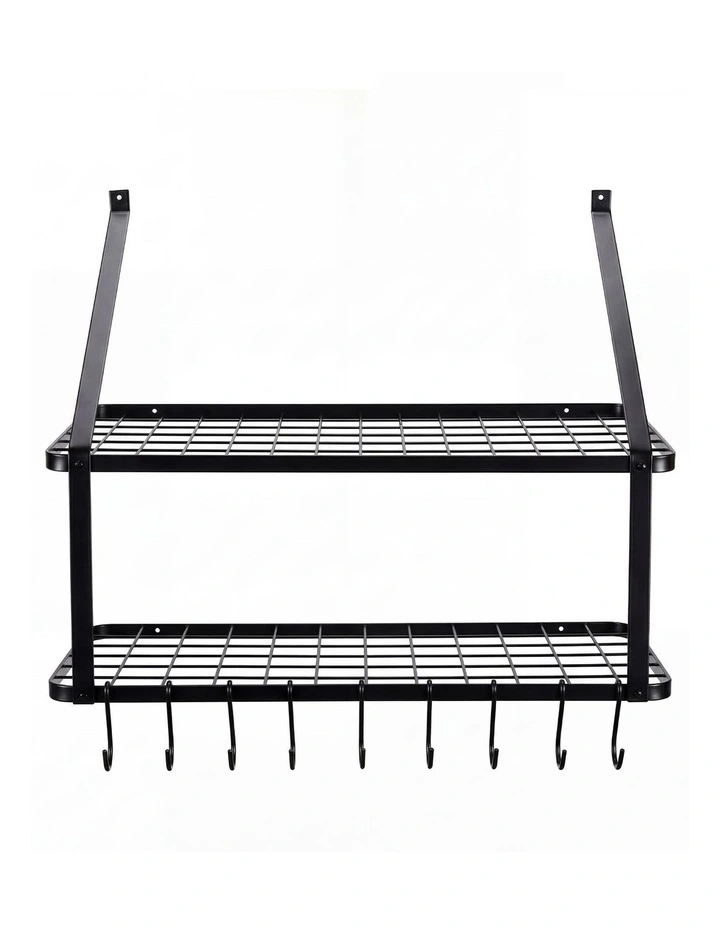 Toque Metal Pot Pan Rack Hanging Kitchen Shelf Wall Mounted Organizer 10 Hooks image 2
