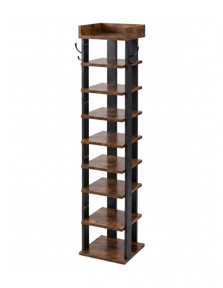 Levede Narrow Shoe Rack Vertical 9-Tier Shoe Storage Organiser Shelf Side Hooks image 1