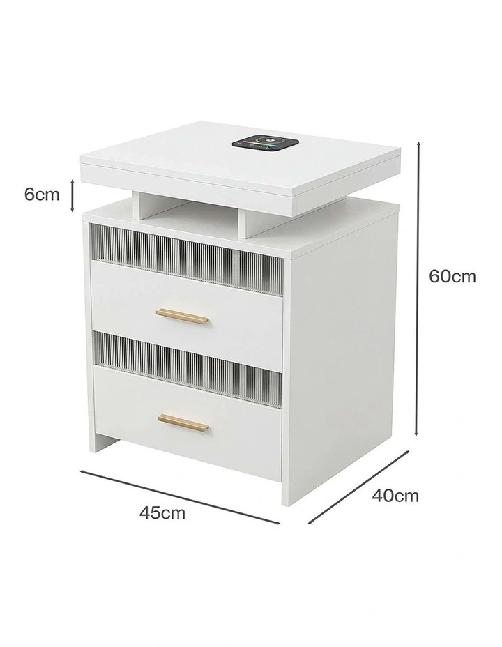 Levede Smart Bedside Table RGB Motion Sensor Charging Nightstand Bedroom Modern image 3