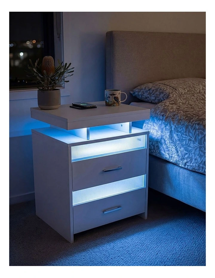 Levede Smart Bedside Table RGB Motion Sensor Charging Nightstand Bedroom Modern image 7