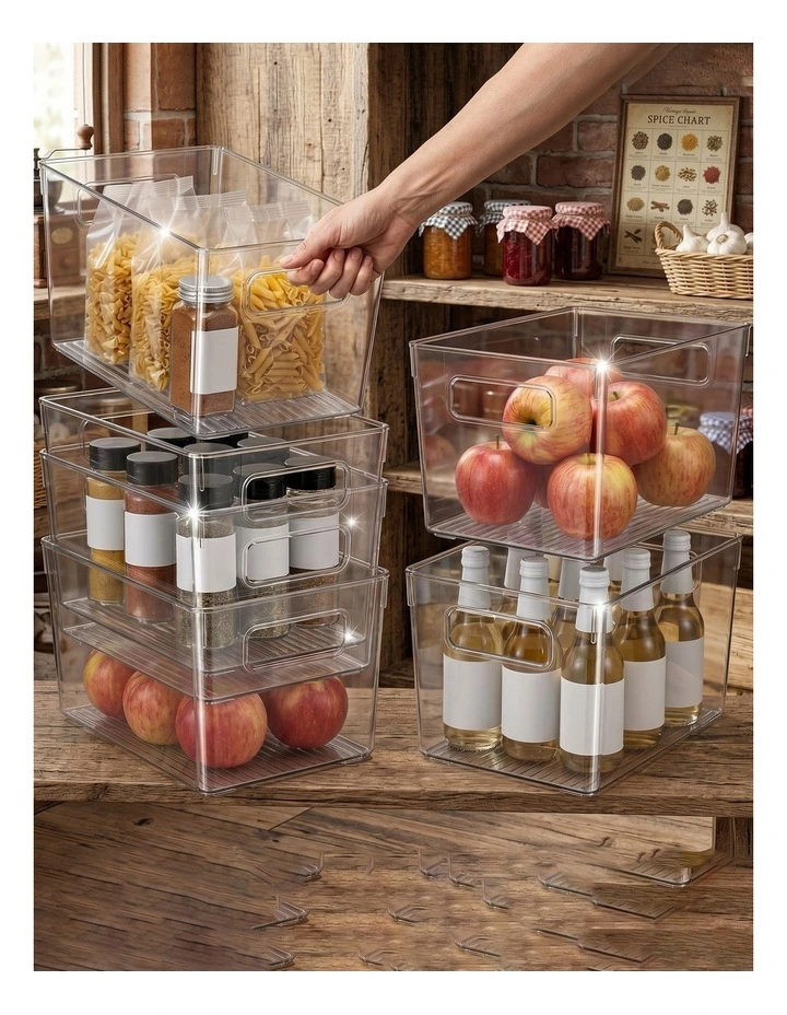Toque Clear Plastic Storage Bins 6PCS Pantry Fridge Organizer Boxes Handles image 7
