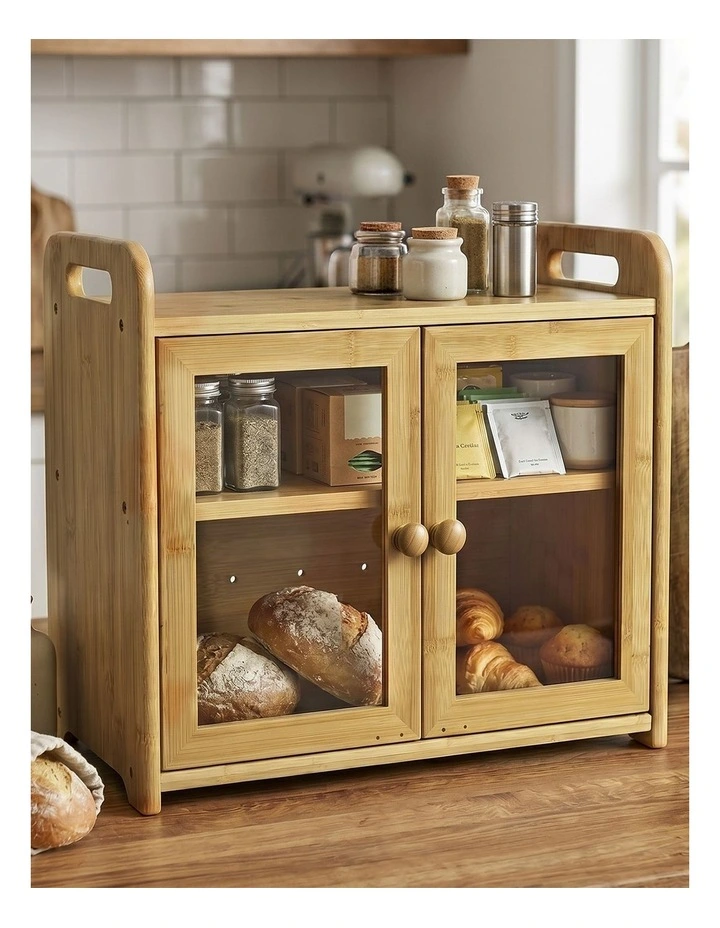Toque Bread Bin 2 Tier Bamboo Bread Box Kitchen Counter Storage Container 20L image 7