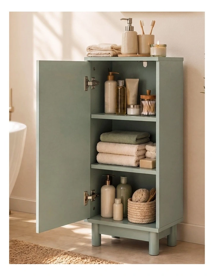 Levede Bathroom Cabinet Freestanding Storage Cupboard Slim 3 Tier Shelves Green image 7