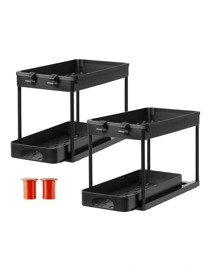 Toque 2 x Under Sink Organizer 2 Tiers Storage Sliding Drainage Kitchen Bathroom image 1