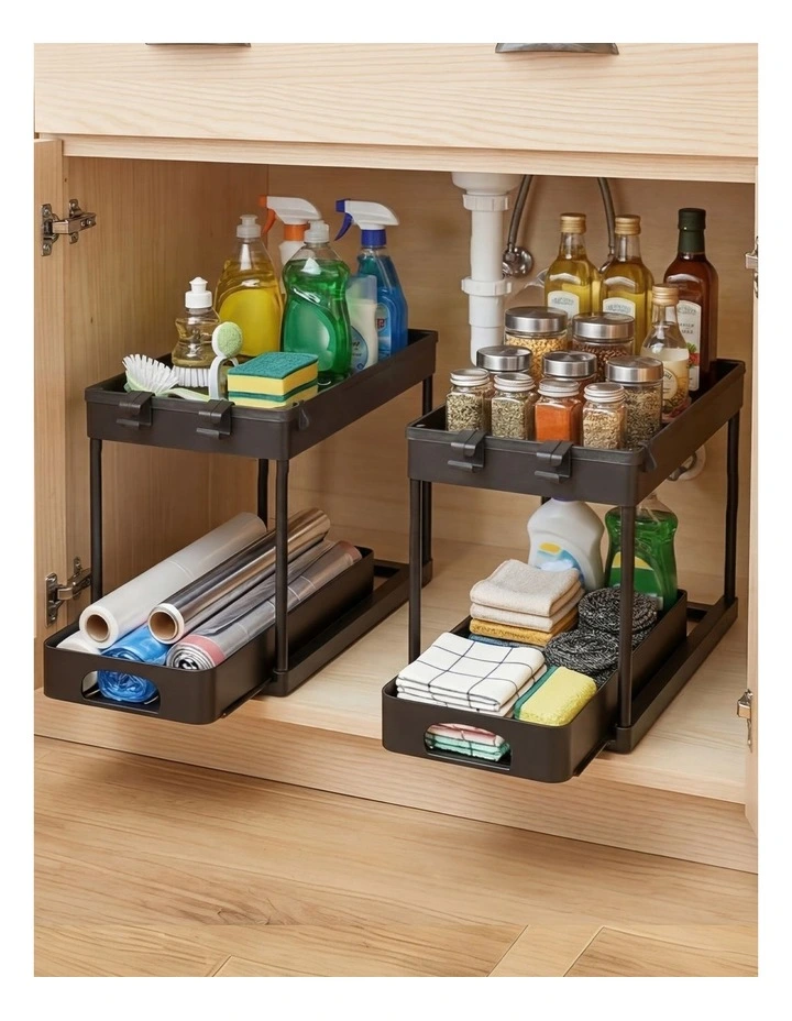 Toque 2 x Under Sink Organizer 2 Tiers Storage Sliding Drainage Kitchen Bathroom image 7