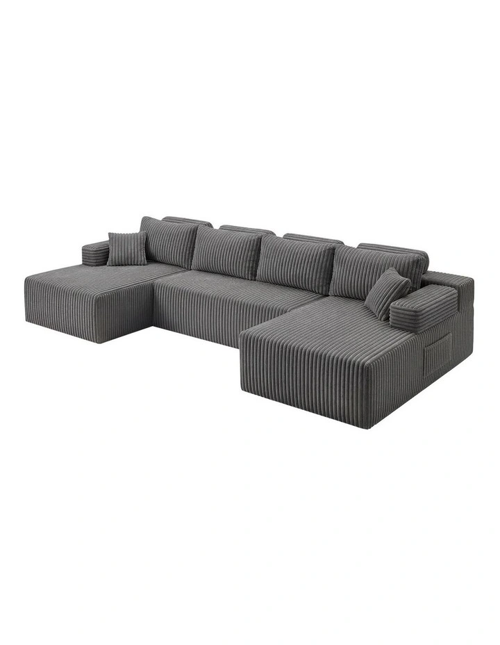 Levede Modular Sofa Lounge Set Corduroy Convertible Shape Cloud Couch Grey image 1