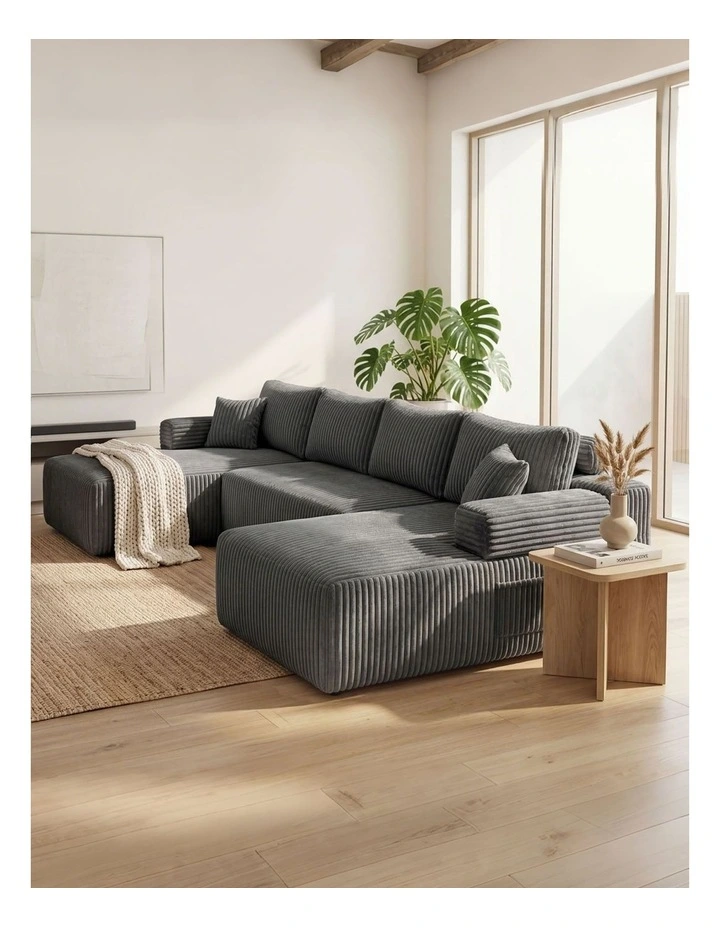 Levede Modular Sofa Lounge Set Corduroy Convertible Shape Cloud Couch Grey image 7