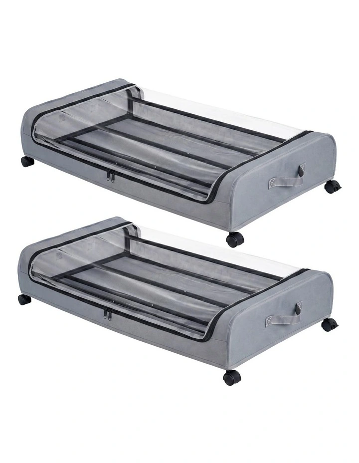 Levede 2X Under Bed Storage Containers for Shoe and Apparel Clear-Lidded Rolling image 1
