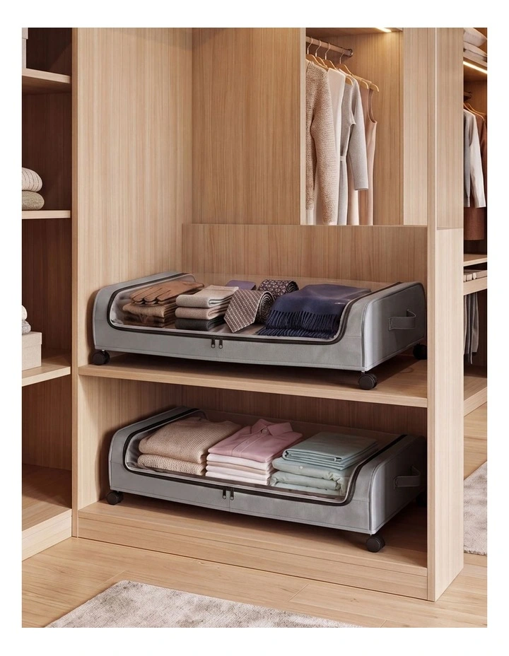 Levede 2X Under Bed Storage Containers for Shoe and Apparel Clear-Lidded Rolling image 7