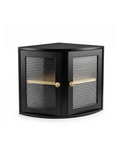 Toque Corner Bread Box 2 Tier Bamboo Bread Bin Kitchen Countertop Storage Black