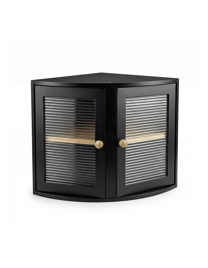 Toque Corner Bread Box 2 Tier Bamboo Bread Bin Kitchen Countertop Storage Black image 1