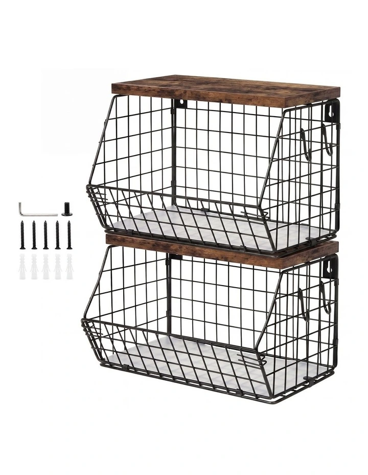 Toque Fruit Snack Storage Basket 2PCS Stackable Wall Mounted Kitchen Wood Lid image 1