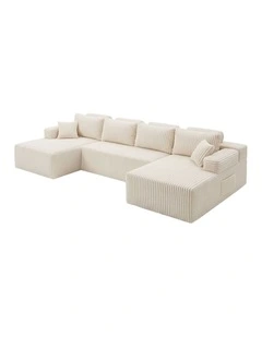 Levede Modular Sofa Lounge Set Corduroy Convertible Shape Cloud Couch Beige