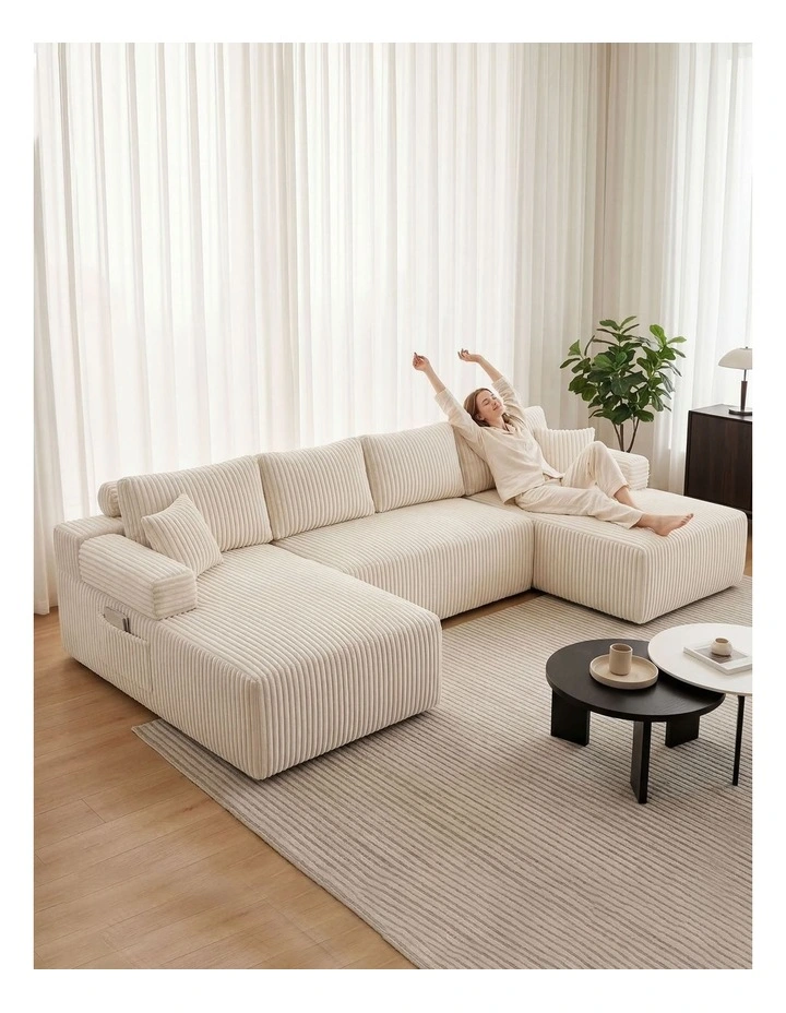 Levede Modular Sofa Lounge Set Corduroy Convertible Shape Cloud Couch Beige image 7
