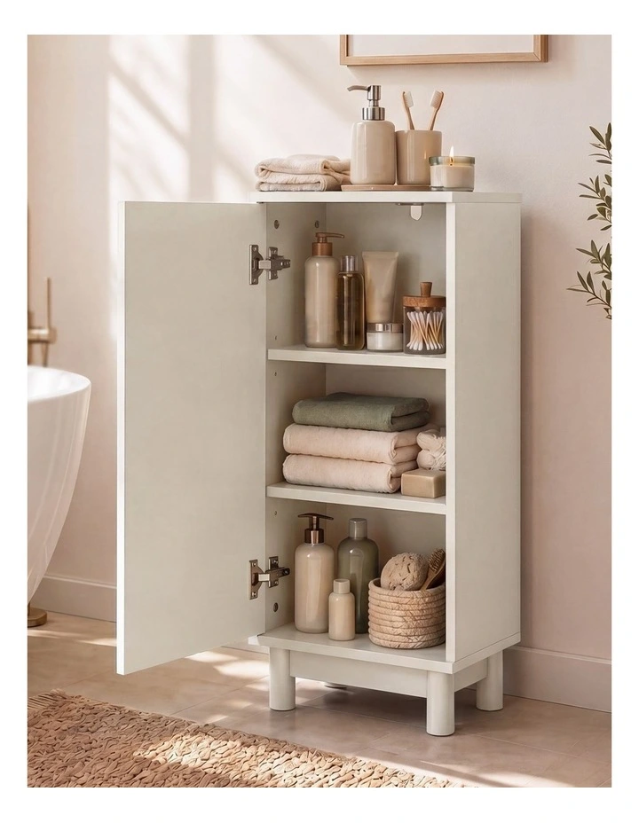 Levede Bathroom Cabinet Freestanding Storage Cupboard Slim 3 Tier Shelves Cream image 7