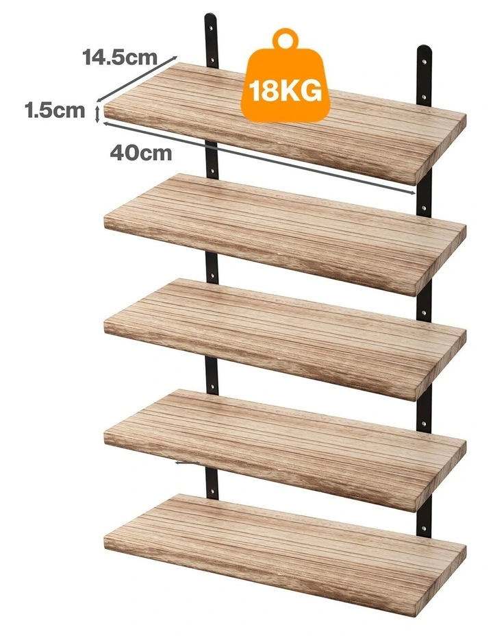 Levede Floating Wall Shelves 5Pcs Wood Wall Mounted Rustic Display Rack Bedroom image 3