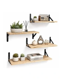 Levede Floating Wall Shelves 4Pcs Rustic Wood Storage Display Rack Bookshelf