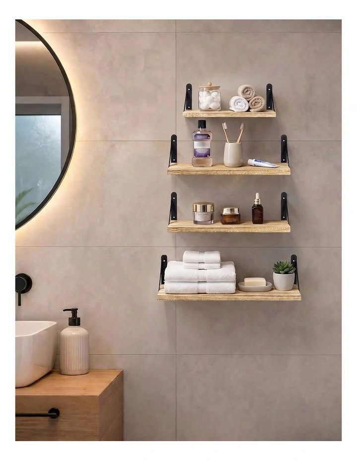 Levede Floating Wall Shelves 4Pcs Rustic Wood Storage Display Rack Bookshelf image 7
