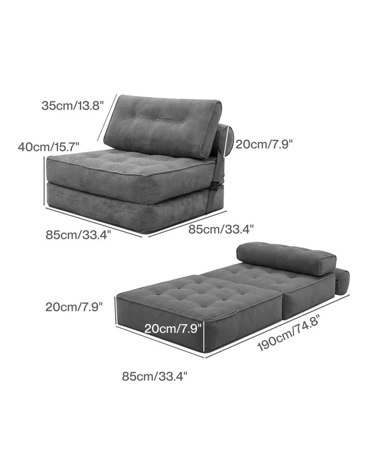 Levede Convertible Sofa Bed Foldable Single Sleeper Bed Compact Living Room Grey image 3