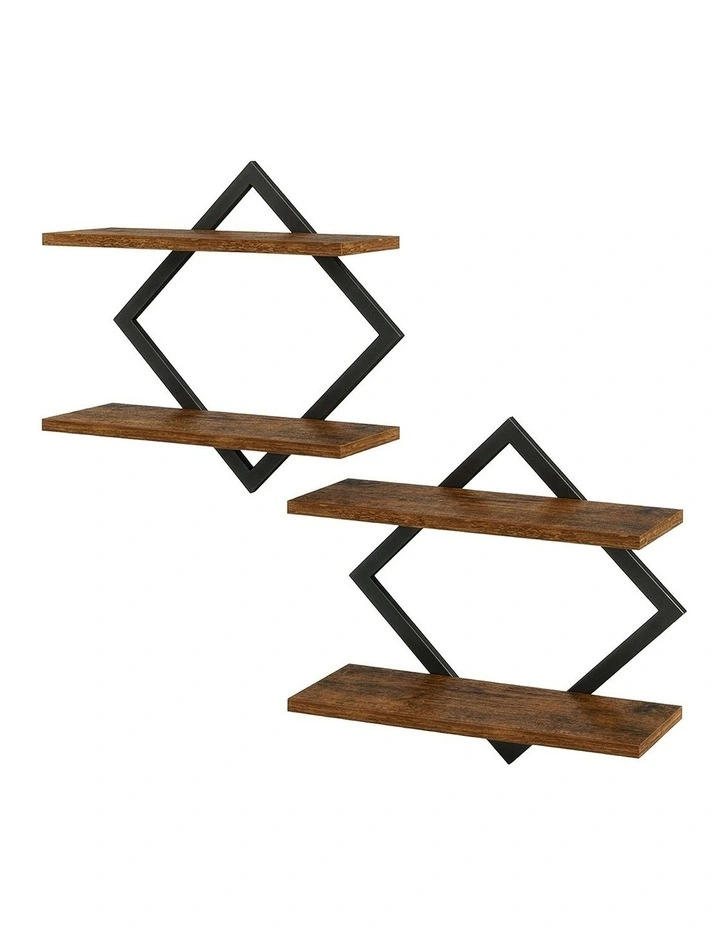 Levede Wall Shelf Floating 2 Tier Storage Decorative Bookshelf 2 Pcs Living Room image 1