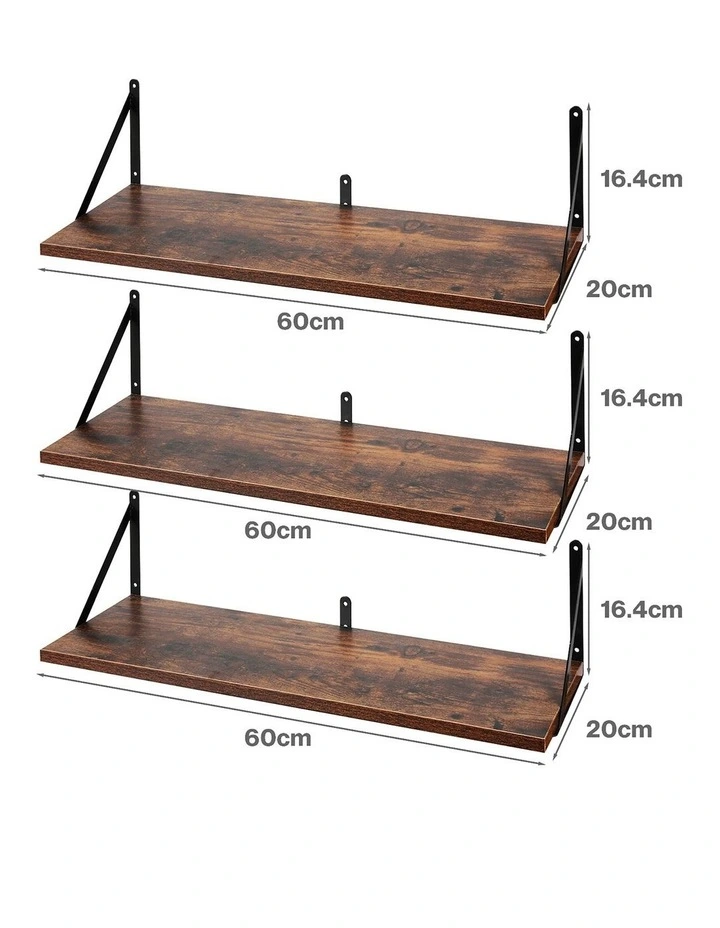 Levede Floating Shelves 3 Pcs Wall Mounted Rustic Storage Display Rack Bedroom image 3