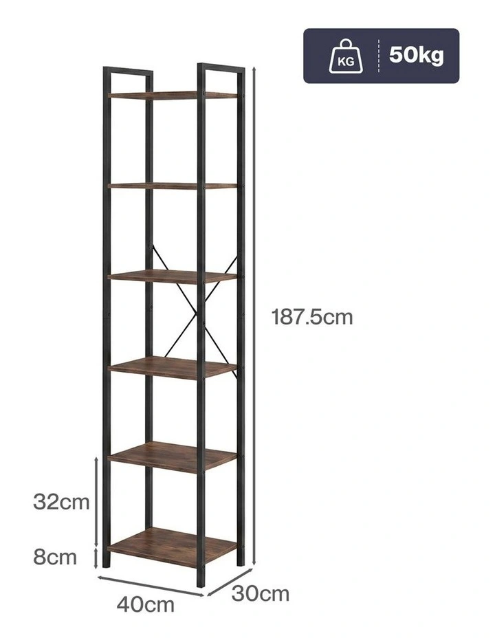 Levede 6 Tier Bookshelf Tall Bookcase Storage Shelf Display Rack Living Room image 3