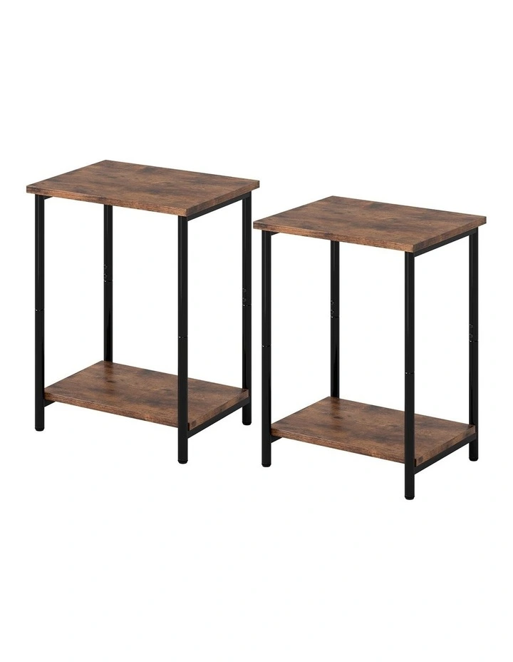 Levede Side Table 2 Pcs Industrial Vintage End Table 2-Tier Storage Nightstand image 1