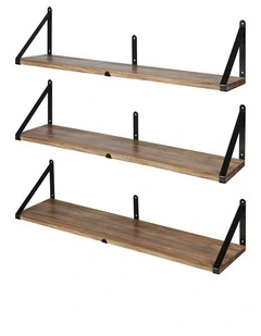 Levede Floating Wall Shelves 3Pcs Rustic Wooden Storage Display Bookshelf Rack