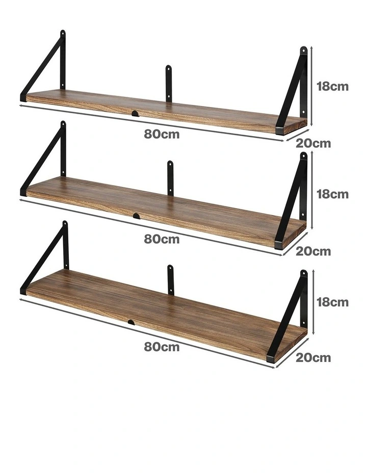 Levede Floating Wall Shelves 3Pcs Rustic Wooden Storage Display Bookshelf Rack image 3